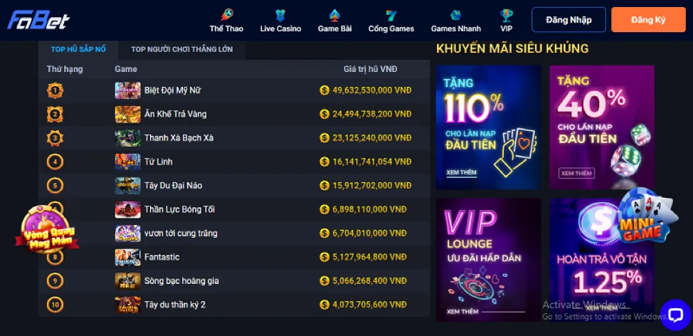 Kho trò chơi đa dạng tại 6ff1 Casino, bao gồm thể thao, casino trực tuyến và máy đánh bạc